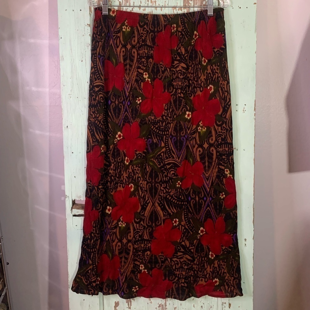 Women’s California Krush brown/black/red floral maxi skirt